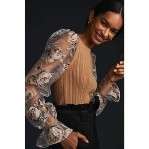 Anthropologie Maeve Contrast-Sleeve Sweater - New - Large Women's
